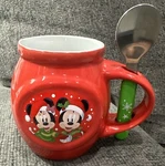 Disney Mickey & Minnie Christmas Red Coffee Mug Cup Green Spoon Set 2020. Fixed Price $15.00.