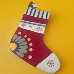 Creative Co-op Handmade Wool Felt Christmas Stocking Red Flower Snowflake 18. Fixed Price $21.60.