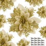 Childom 15 Pcs Gold Poinsettia Flower Artificial With Clips Christ.... Fixed Price $16.97.