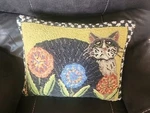 Peking Handicraft Penny Flower Cat Wool Hooked Throw Pillow. Fixed Price $38.00.