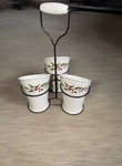 Vintage Collections Etc. Utensil Holder W/3 Porcelain Holly Berries Cups. Fixed Price $44.99.
