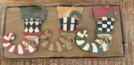Retired Mackenzie Childs Elf Stocking Ornaments Set Of 3 New Box. Fixed Price $94.00.