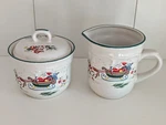 Vintage International Tableworks Cream And Sugar Set Country Christmas Stonewear. Fixed Price $25.00.