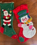 Vintage Felt Appliqu Christmas Stockings Santa Snowman Beaded Sequined Bucilla. Fixed Price $40.00.
