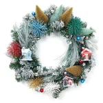 24 In Christmas Wreaths For Front Door, Xmas Village With Tree And Lit.... Fixed Price $34.89.