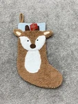December Home 18 Christmas Stocking Brown White And Blue With Baby Deer Head. Fixed Price $19.99.