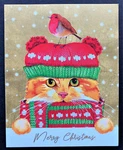 Set Of 4 Small Caspari Cat Christmas Cards Orange Tabby Robin Bird Hat. Fixed Price $10.99.