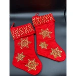 Red Christmas Stockings Set Of 2 Snowflake Gold Embroidery Holiday Decor 18". Fixed Price $15.44.