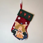 Vintage Wal-mart Christmas Stocking Red Green Angel 3D Applique Peace Star Folk. Fixed Price $15.99.