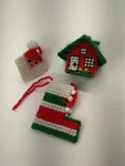 3 Vintage Plastic Canvas Homemade Ornaments 80S Christmas Cabin Santa Stocking. Fixed Price $5.56.