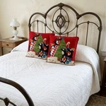 Pier 1 Christmas Penguin Throw Pillows Felt Applique Embroidered Tree Pair. Fixed Price $40.00.