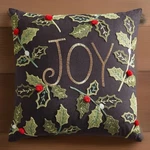 Pier Throw Pillow 15 Black Joy Holly Leaves Embroidered Embellished Christmas. Fixed Price $23.00.