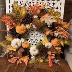 Large Fall Harvest Wreath Velvet Pumpkin Leaf White Berry Pinecone 26 Inch Diam. Fixed Price $49.95.