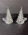 William Sonoma Clear Glass Tree Mini Taper Candle Holders 4" Christmas Holiday. Fixed Price $15.00.