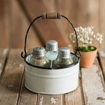 Mason Jars Salt & Pepper Shaker Set With Round Metal Caddy White / Black Trim. Fixed Price $28.99.