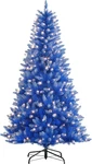 Pre-lit 6.5' Blue Artificial Christmas Tree With 300 Warm White Lights. Fixed Price $179.99.