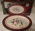 Royal Seasons Stoneware 14" Oval Snowman & Stockings Christmas Serving Platter. Fixed Price $14.20.