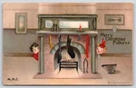 Merry Christmas Folks'es Stockings On Fireplace Boy & Girl Peek 1914 Artist Mac. Fixed Price $9.00.