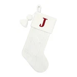 Letter J Cable Knit Monogram Stocking St. Nicholas Square 21" Xmas Holiday White. Fixed Price $29.99.