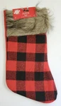 Christmas Stocking Buffalo Plaid Faux Fur Trim 17" Tall 6-7" Opening Holiday. Fixed Price $11.22.