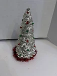 Madison Avenue Silver Christmas Tree 8" Red Green Jewels 92232MXX Holiday Mcm. Fixed Price $24.95.