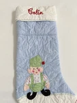 Pottery Barn Kids Colin Quilted Christmas Stocking Elf Monogram Gingham 2006. Fixed Price $19.99.
