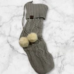 Koolaburra By Ugg Carla Grey Cable Knit Fur Poms 21" Holiday Christmas Stocking. Fixed Price $18.98.