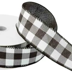 20 Yards Factory Direct Craft 1-1/2" Black And White Gingham Wired Ribbon. Fixed Price $18.99.