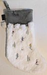 Skiers Christmas Stocking Embroidered Sherpa Fleece Poms Sage Green 20". Fixed Price $23.35.