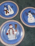 3 Oneida Debbie Mumm Christmas Sakura Salad Dessert Plate 8" Jolly Snowman. Fixed Price $12.03.