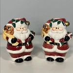 Holiday Santa Claus Red White Christmas Ceramic Candle Holders Matching Set. Fixed Price $20.00.
