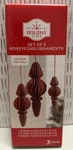 Holiday Time Red Honeycomb Paper Ornaments Gold Edge Christmas (1) 3PC Set. Fixed Price $12.77.