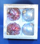 Vtg Silvestri 3 1/4" Christmas Tree Ornaments Set Of Red Silver Glitter In Box. Fixed Price $16.00.