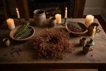 Farmhouse Astilbe Candle Ring - 10.5" Pumpkin. Fixed Price $9.99.