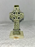 Vtg Knock Pottery Ireland Celtic Cross Figurine Connemara Marble Base. Fixed Price $30.00.