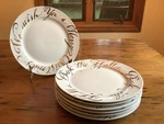 Set Of 7 Rosanna Deck The Halls Sayings Christmas Gold Dinner Plates. Fixed Price $69.00.