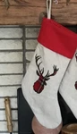 One Country Deer Head Silhouette Christmas Stocking Oatmeal Red Cuff And Plaid. Fixed Price $24.99.