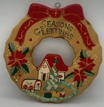 Vintage Jdi Inc Christmas Wreath Seasons Greetings Wooden Handmade- Hanger. Fixed Price $15.00.