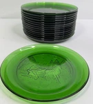 Arcoroc Sleigh Ride Through The Woods Green Dessert Plate 7.5. Fixed Price $7.20.