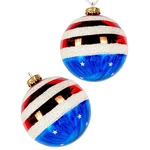 Stars And Stripes Glass Ornament Set Of 2 Us Flag Christmas Tree Decoration 4". Fixed Price $20.95.