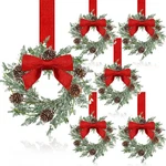6" Mini Christmas Wreath With Ribbon Frosted Cedar Pine Red Bow Door Wall Decor. Fixed Price $26.38.