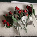 Vintage Faux Winterberry Picks Christmas Greenery Stems Pinecone. Fixed Price $10.00.