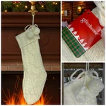 New Ivory Cable Knit Christmas Stocking Large 24" Lined Poms Glitzhome Nwt. Fixed Price $20.24.