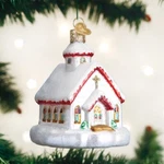 Old World Christmas Country Church Snow Blown Glass Ornament 20095. Fixed Price $19.99.
