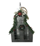 Rustic Tin Church Ornament Silver Metal Galvanized Christmas Wreath Garland 4.5". Fixed Price $11.39.