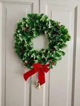 Vtg Plastic Wreath 1970S Holly Evergreen Red Bow Cottage Core Christmas 15"BELL. Fixed Price $15.99.