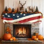 American Flag Table Runner Patriotic Fireplace Mantel Fall Home Decor 79*20IN. Fixed Price $11.59.