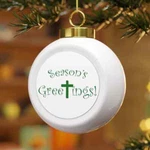 Christmas Ball Ornament "seasons's Greetings" With Tree Bells Back. Fixed Price $24.00.