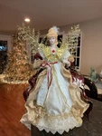 Victorian Christmas Angel Tree Topper Ivory Gold Embroidered Porcelain Face 17. Fixed Price $54.99.