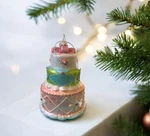 3 Tier Wedding Cake Whimsical Glass Christmas Tree Ornament Multi Holiday Nwt. Fixed Price $32.00.